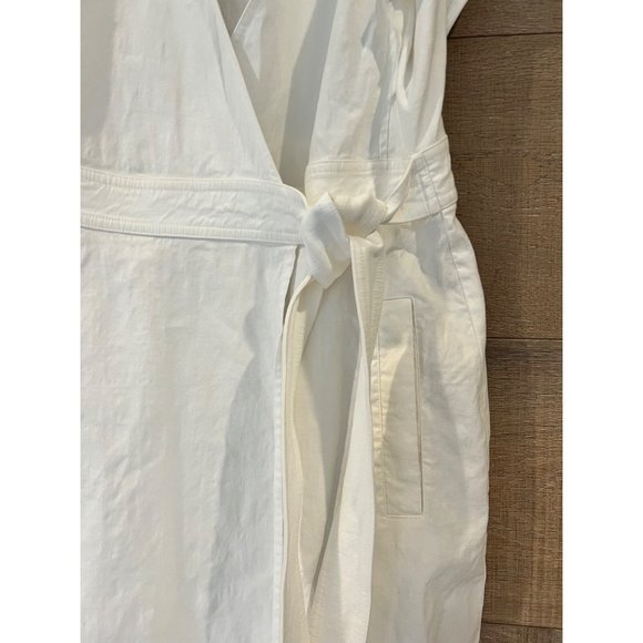 A.L.C. SIDELLE LINEN BLEND WRAP GESSO WHITE DRESS size 8 - Picture 4 of 8